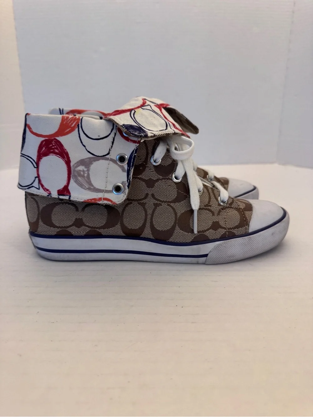 Coach Bonney Sneakers Signature C Women Size 7B Fold Over High Tops Tennis Shoes